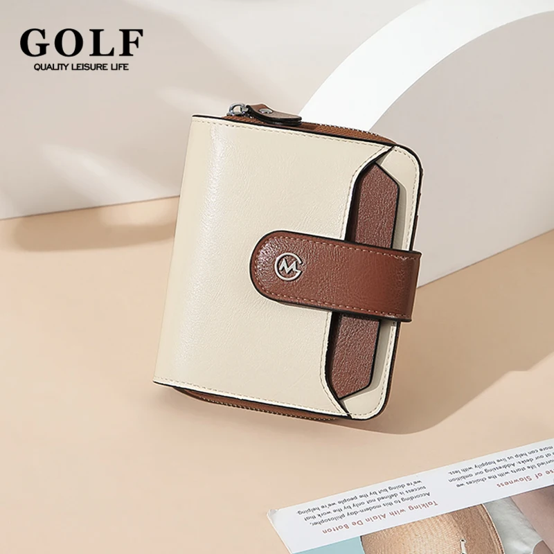 GOLF Women Short Wallet Small Fashion Luxury Leather Card Organizer with Zipper Business Card Bag Small Purses Minimalist Wallet