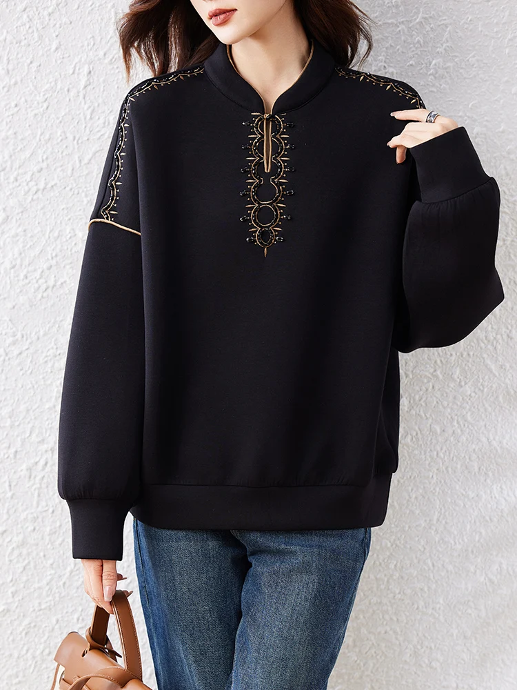 

New elegant embroidery sweatshirts for women Spring Autumn ladies hoodies winter clothes Tops