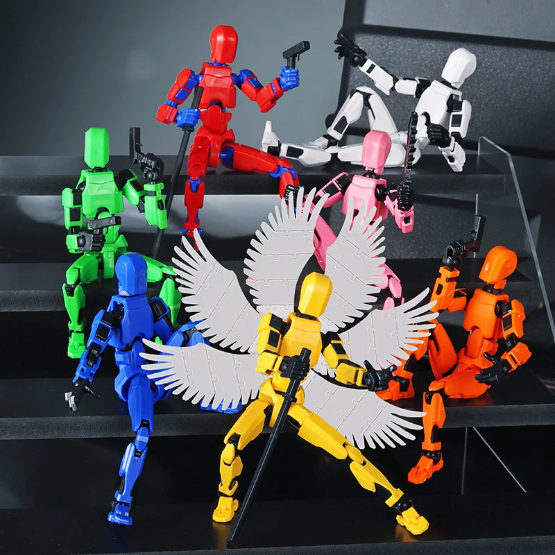 

3D Printed Action Figures Angel Wings Dummy13 Multi-Jointed Movable Doll Model Toys Desktop Decoration Ornaments Children Toys