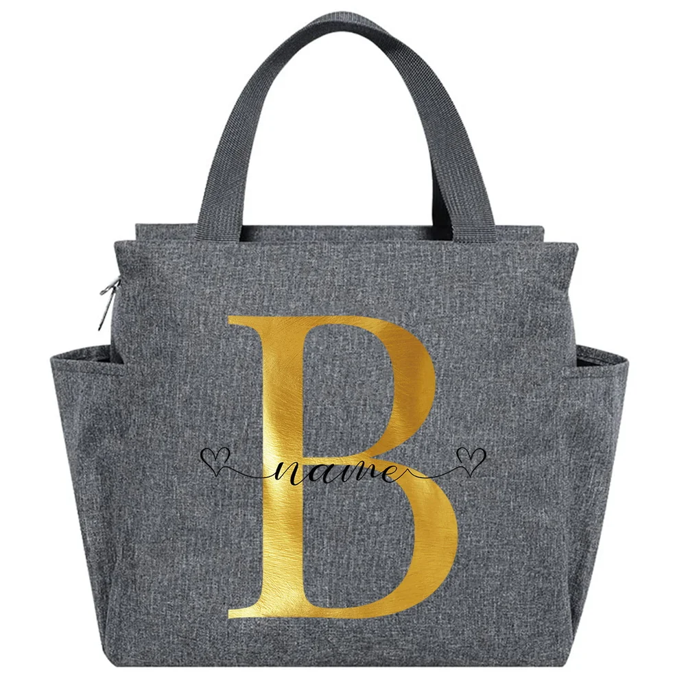Multifunction Thermal Lunch Bags Custom Name Black Letter Portable Women Lunch Box Large Capacity Cooler Bag Picnic Food Bag