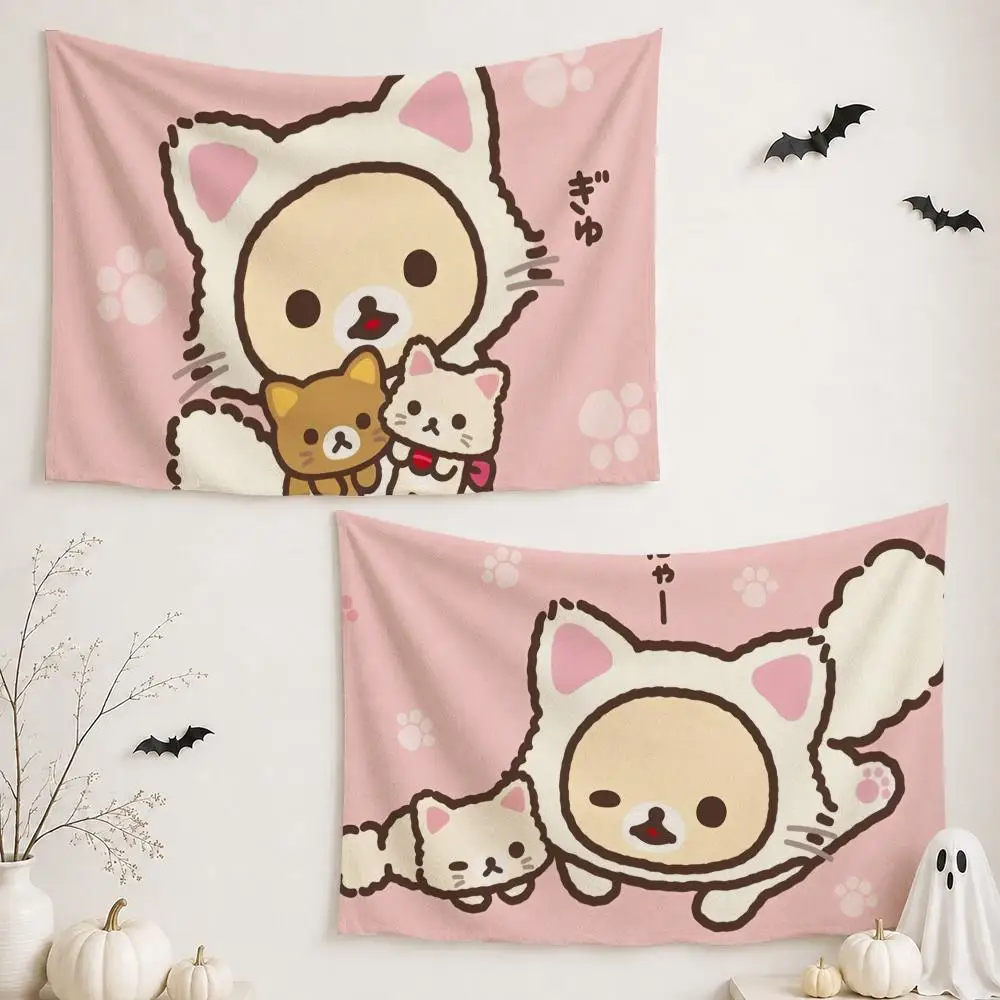 Cute R-Rilakkuma Cartoon Tapestry Custom Living Bedroom Party Dormitory interior Wall bohemian Decoration Attached clip