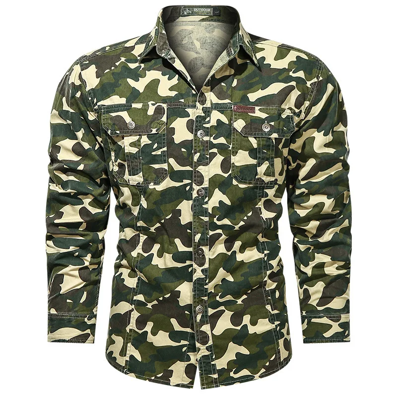 New Men\'s Casual Shirt Long Sleeve Oversized Male Pure Cotton Military Camouflage Cargo Shirt Men Clothing Blouses A2F1388C