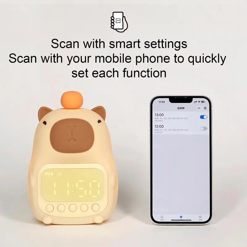 Cute Capybara Alarm Clock Night Light Timing Silicone Pat Lamps Dimming Silicone Lamp Rechargeable Portable And Dimmable