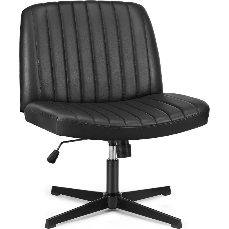 Cross Legged Armless Wide Adjustable Swivel Padded Home Office Desk Chair, Black