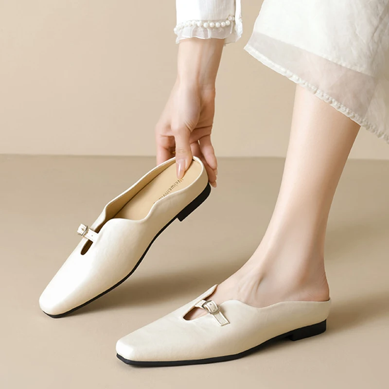 

Wedges Mule Women Shoes Buckle Slippers Vintage Platform Mules Fashion Closed Toe Thick Bottom Slides Apricot Black Big Size