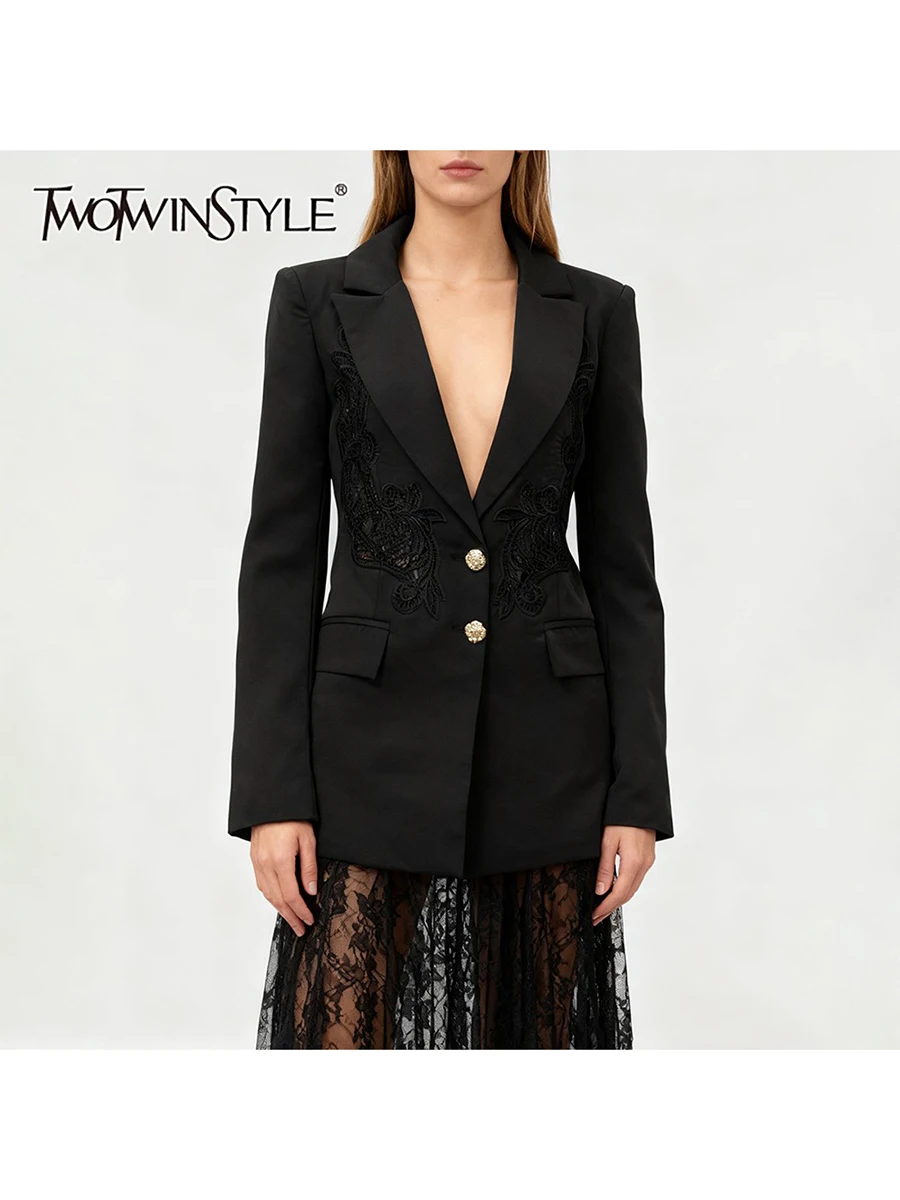 

TWOTWINSTYLE утягивающий пиджак с вышивкой для женщин, туника с лацканами и длинными рукавами, темпераментный пиджак, женская одежда