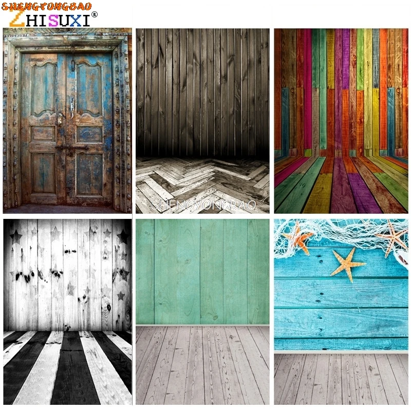 

SHENGYONGBAO Retro Wooden Floor Vintage Baby Photography Backdrops For Photo Studio Background Props SLMB-02