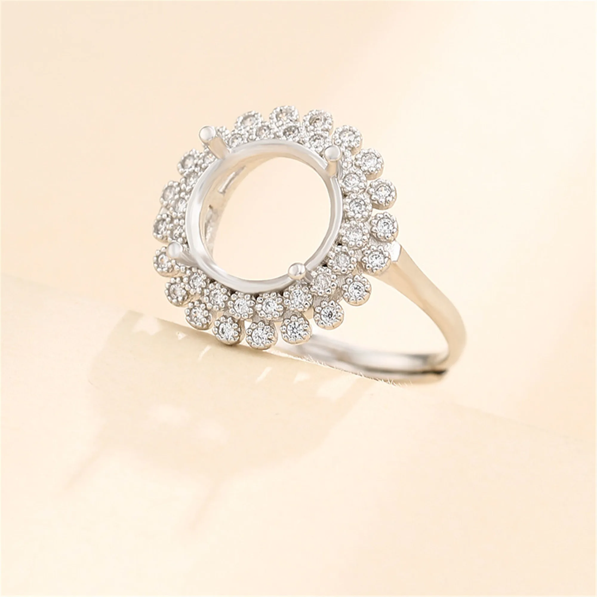 Ring Blank for 3mm/4mm/5mm/6mm/7mm/8mm/9mm/10mm Round Cabochons Gold Plated 925 Silver Zircon Adjustable Ring Setting