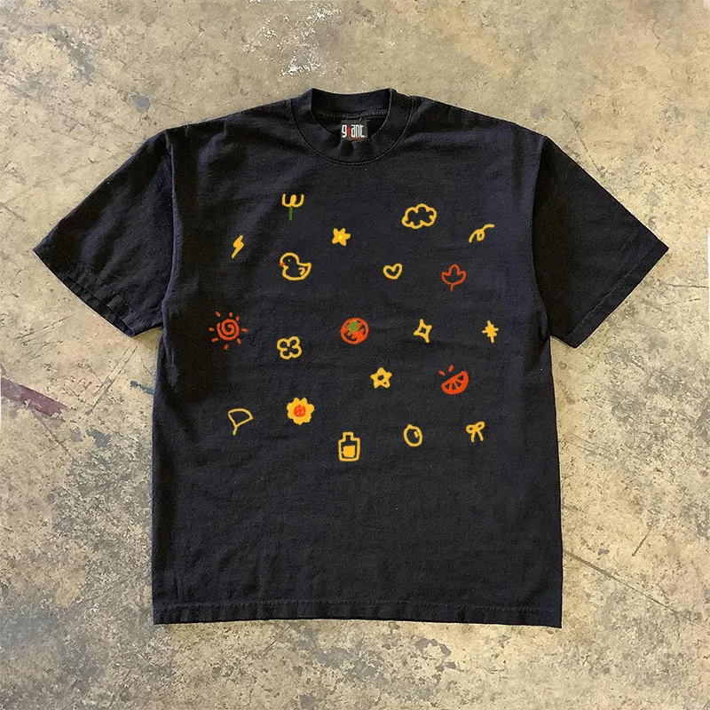 Pure Cotton Short Sleeve T-Shirt Double Thread Loose Fit Male Female Couples Retro American Style Heavyweight Summer Breathable