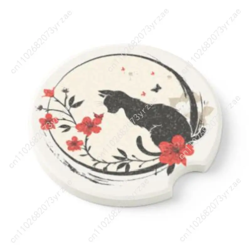 

Pretty Black Cat Car Coasters 2pcs Absorbent Anti Slip Car Coasters Scalding Waterproof Easy Clean Car Interior Accessories