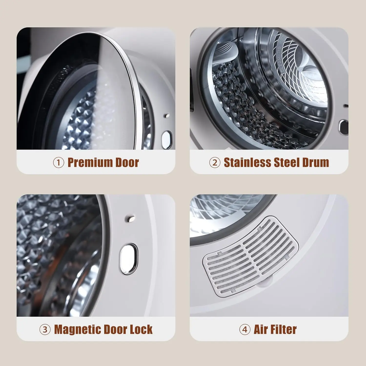 Dryer with LCD Control Panel, 1.5 cu.ft Mini Clothes Dryer Machine with Stainless Steel Tub, 5 Modes, 850W 10 lbs Front Load Sma