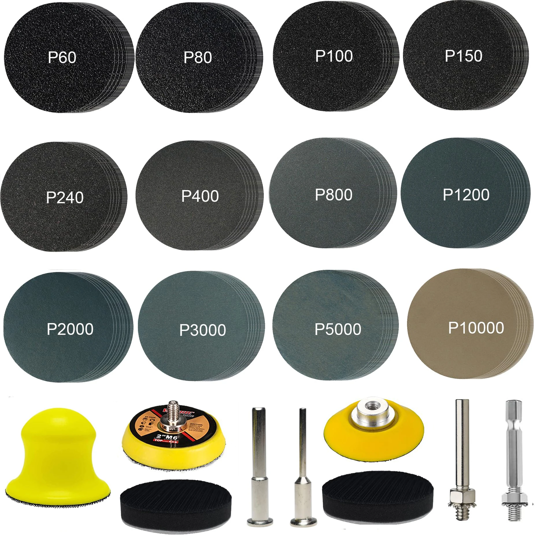 2/3 Inch Wet and Dry Sanding Disc 60-10000 Grit Silicon Carbide Sandpaper with 1/8