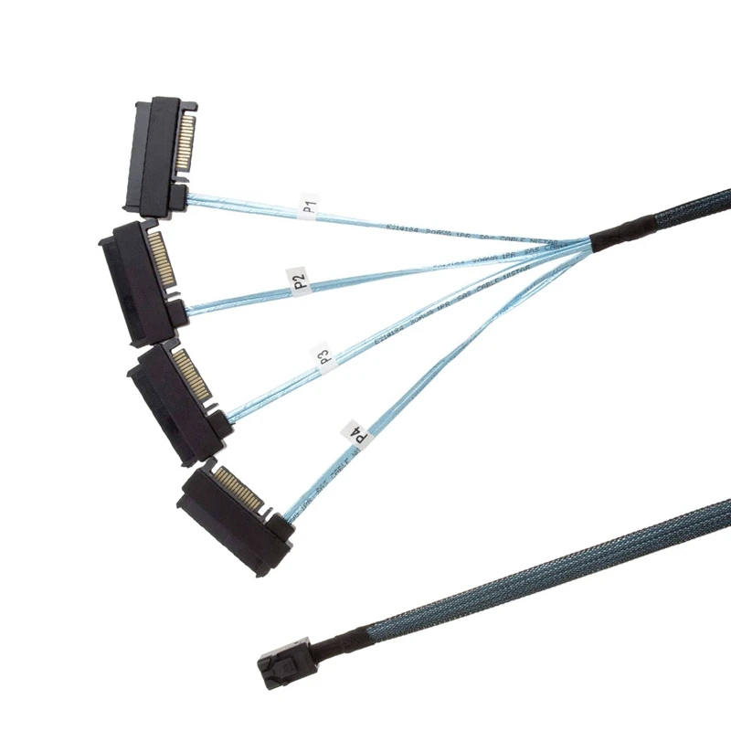 Mini SAS HD to SATA/SAS Cable SFF-8643 to 4 SFF-8482 Internal Hard Drive Splitter with 15pin Power Port for Storage Expansion