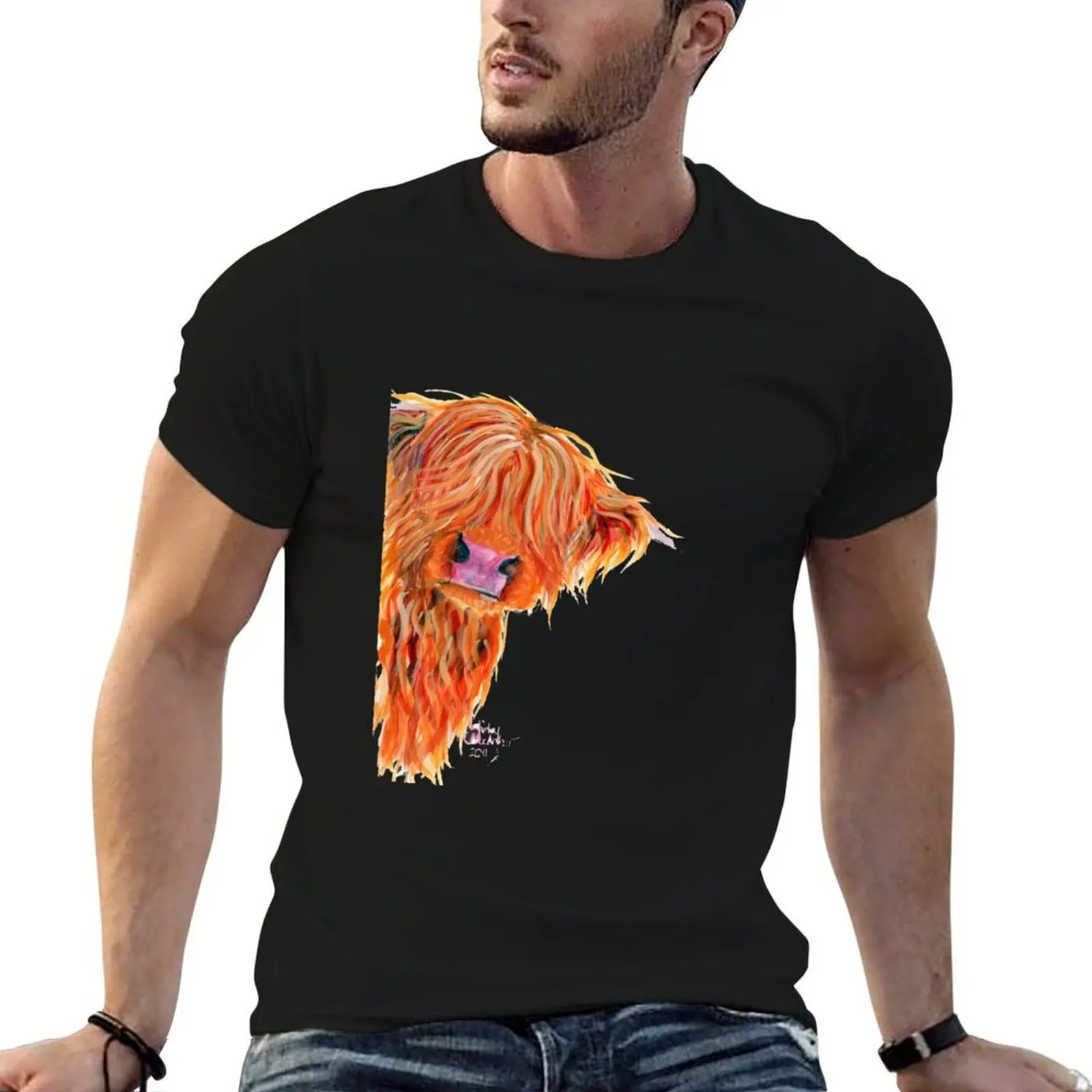HIGHLAND COW 'PEEKABOO' BY SHIRLEY MACARTHUR T-Shirt t shirts cotton 100% t shirt for man 100 percent cotton T-Shirt