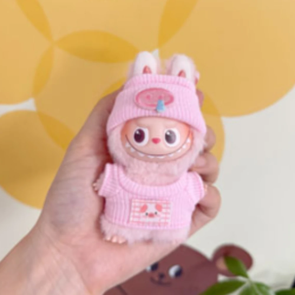4.0 mini labubu outfits & carro de pelúcia casual wear dopamina macacão conjunto roupa brincalhão para 10.5cm boneca acessórios presente natal