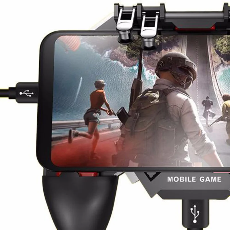 AK77 Pubg Mobile Game Controller 6 Fingers with Fan Pubg Trigger Gamepad Joystick for Android Ios Game Pad Movil with Battery