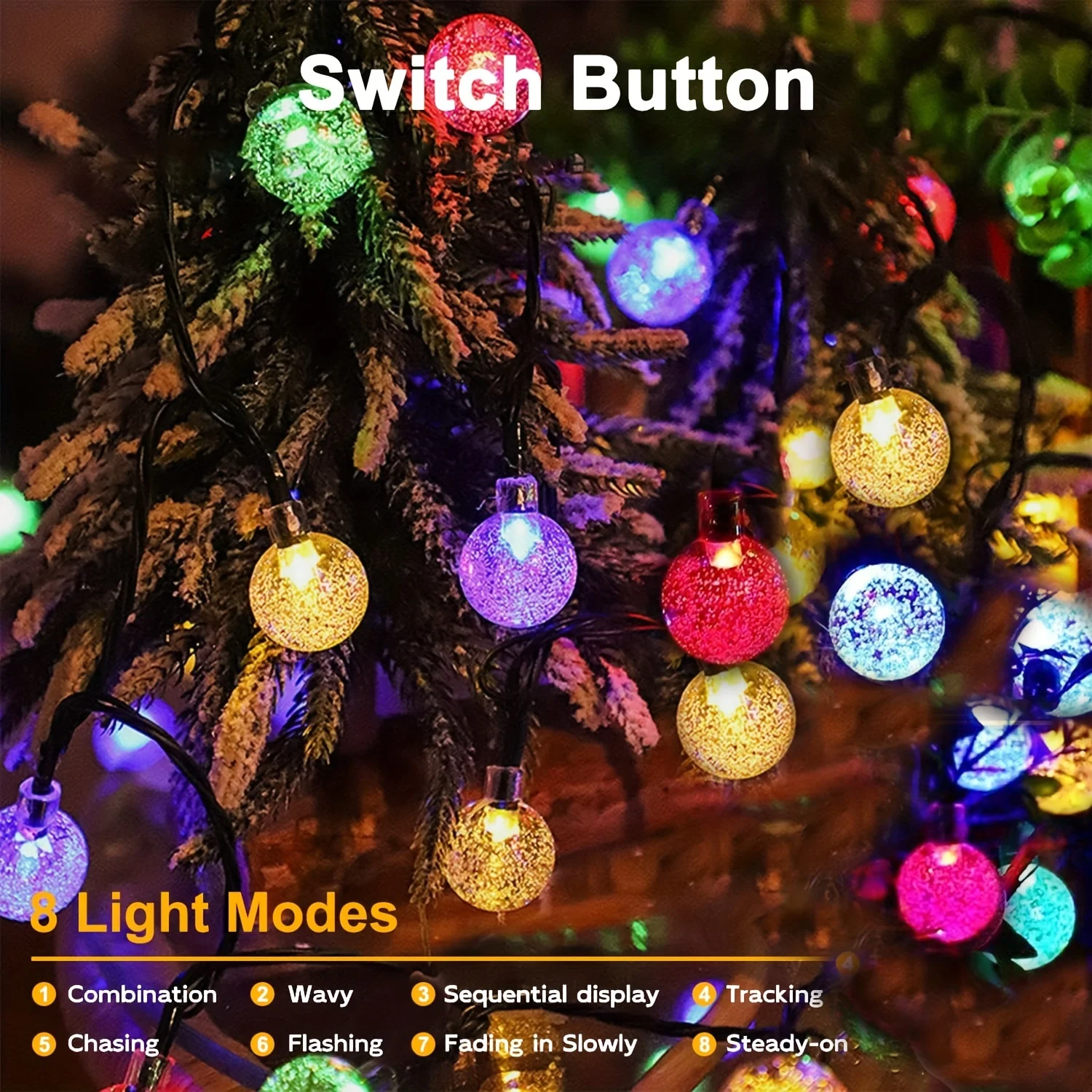 Weihnachts-Solar-Blasenkugel-Feen-Lichterkette, 8 Modi, wasserdicht, dekorative Lampe für den Außenbereich, für Terrasse, Garten, Hof, Hochzeit