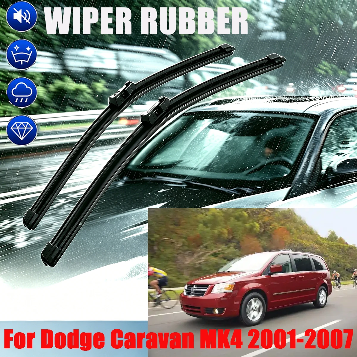 

3PCS Front Rear Wiper Blades For Dodge Caravan MK4 2001-2007 28" + 28" + 16" Windshield Windscreen Window Cutter Accessorie