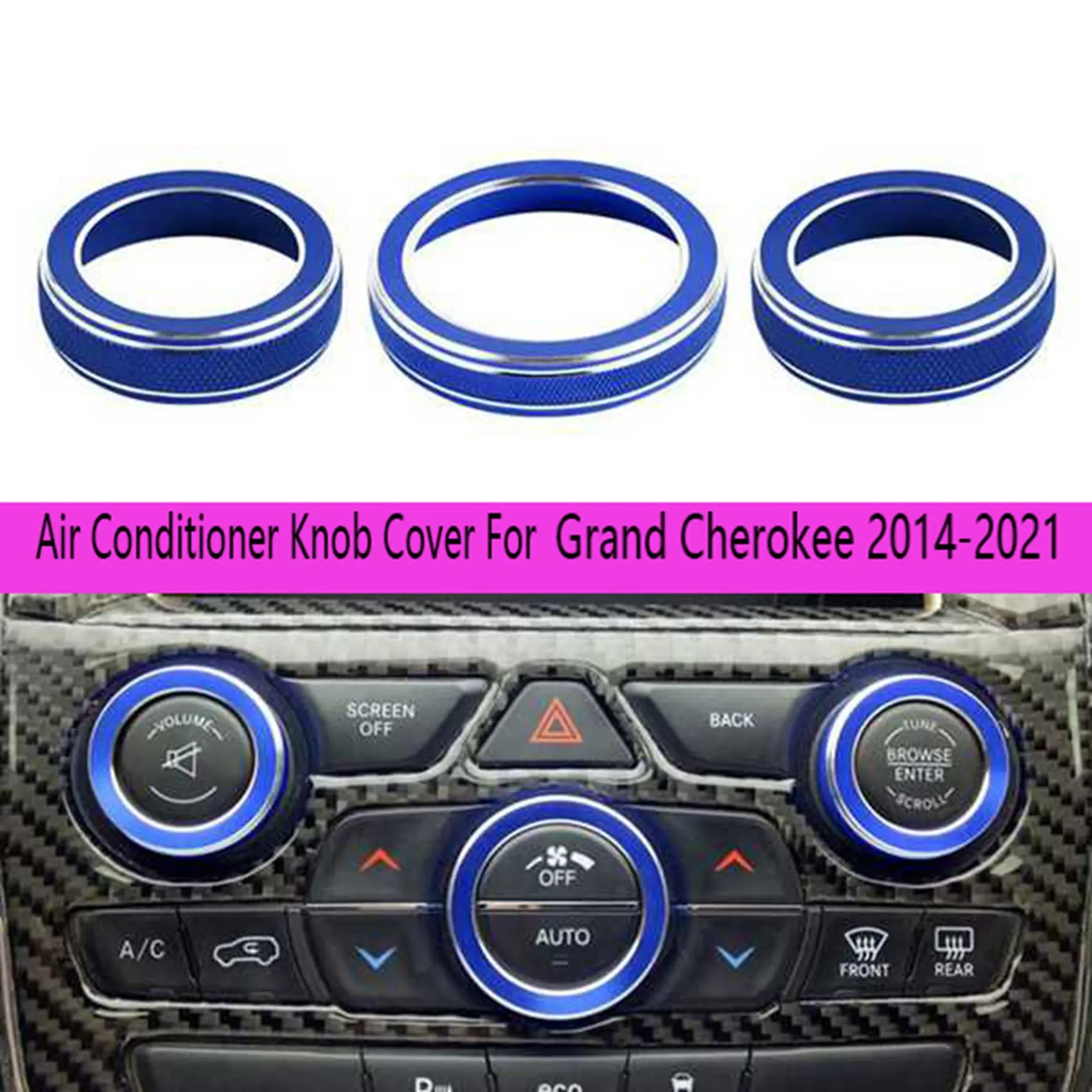 1Set Air Conditioner Knob Cover Volume Knob Cover For-Jeep Grand -Cherokee 2014-2021 Blue