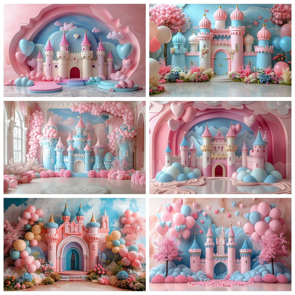 

Princess Pink Castle Girl Banner Backdrop Custom Newborn Kid Room Birthday Party Photography Poster Decoration Studio Background