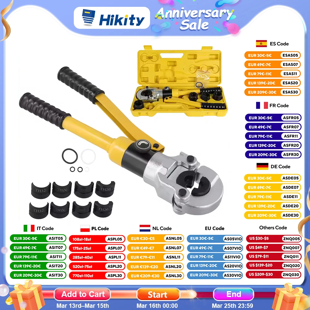 Outil de sertissage de tubes hydrauliques Hikity 16-32mm² Pince de sertissage de tuyaux sous pression Pince de sertissage pour tuyaux en aluminium-plastique 16 20 25 26 32mm²