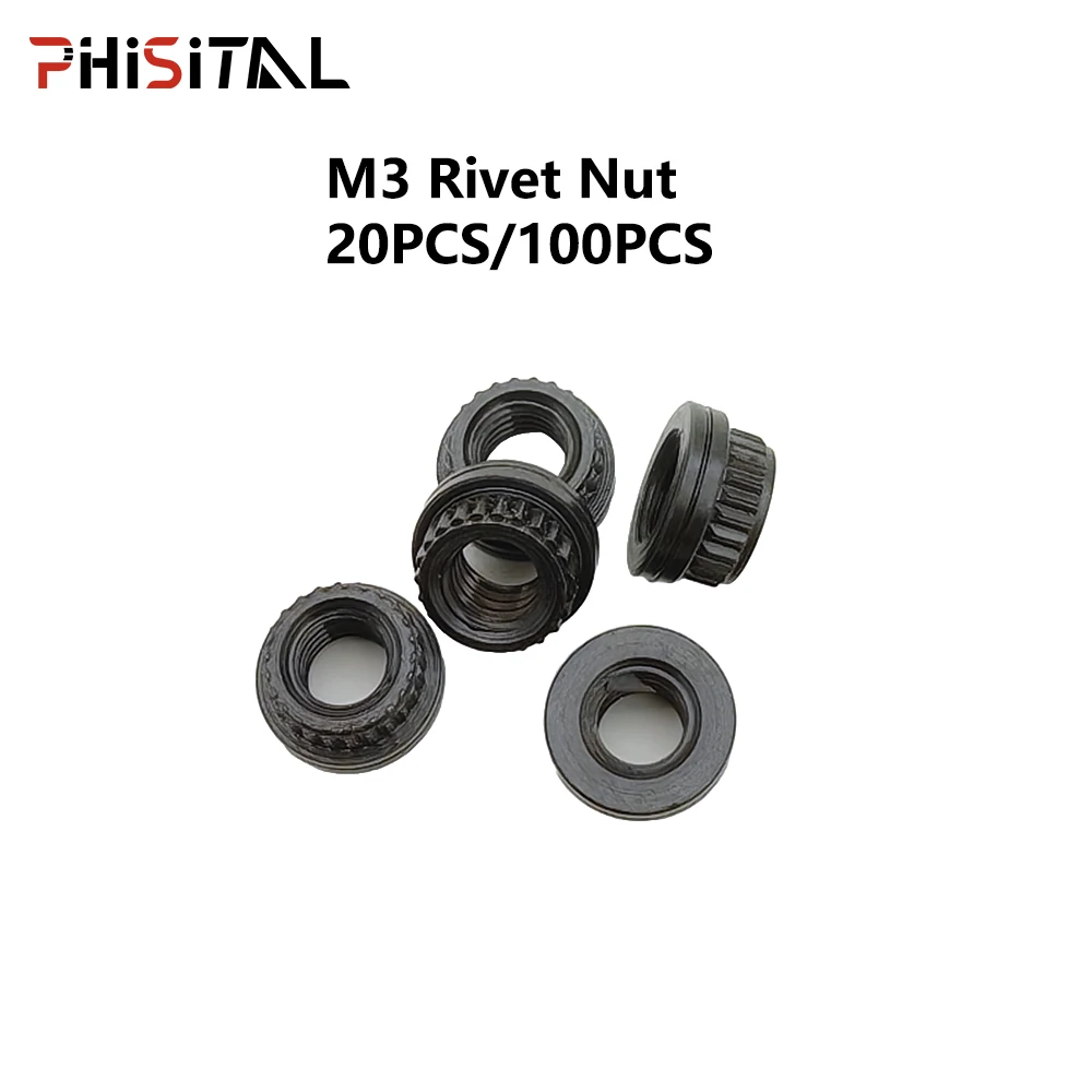 20/100PCS M3 Hexagonal Press Rivet Nut Straight Thread Carbon Steel High Hardness for Carbon Fiber Plate