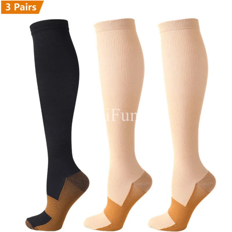 3 Pair Copper Compression Socks Women Men Anti Fatigue Pain Relief Graduated Unisex Compression Stockings Knee High 15-20 MmHg