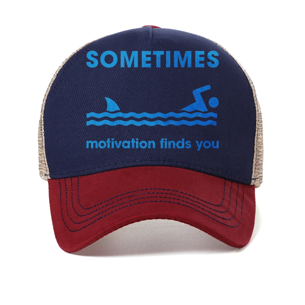 

Sometimes Motivation Finds You Printed Men's baseball cap Humorous Graphic fashion sun hat Summer Breathable mesh Trucker Caps