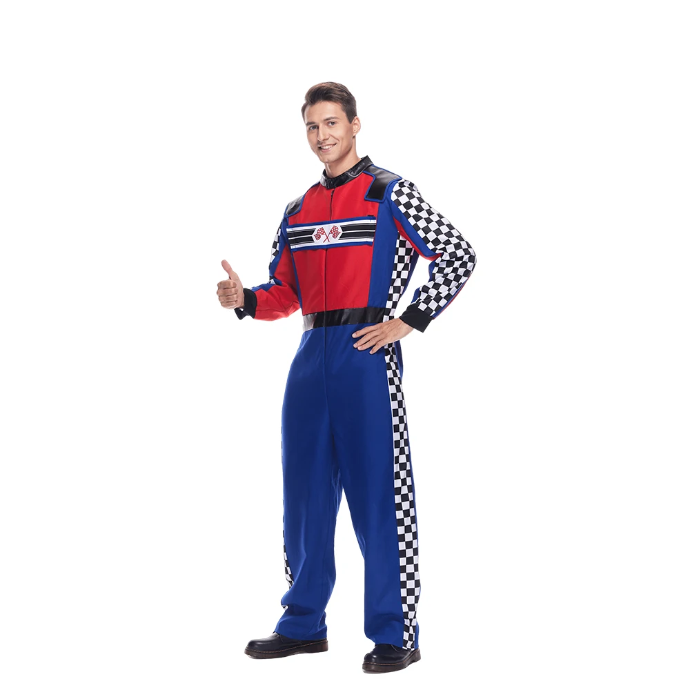 EraSpooky Men's Race Car Driver Costume Adult Halloween Finish Line Racer Outfits