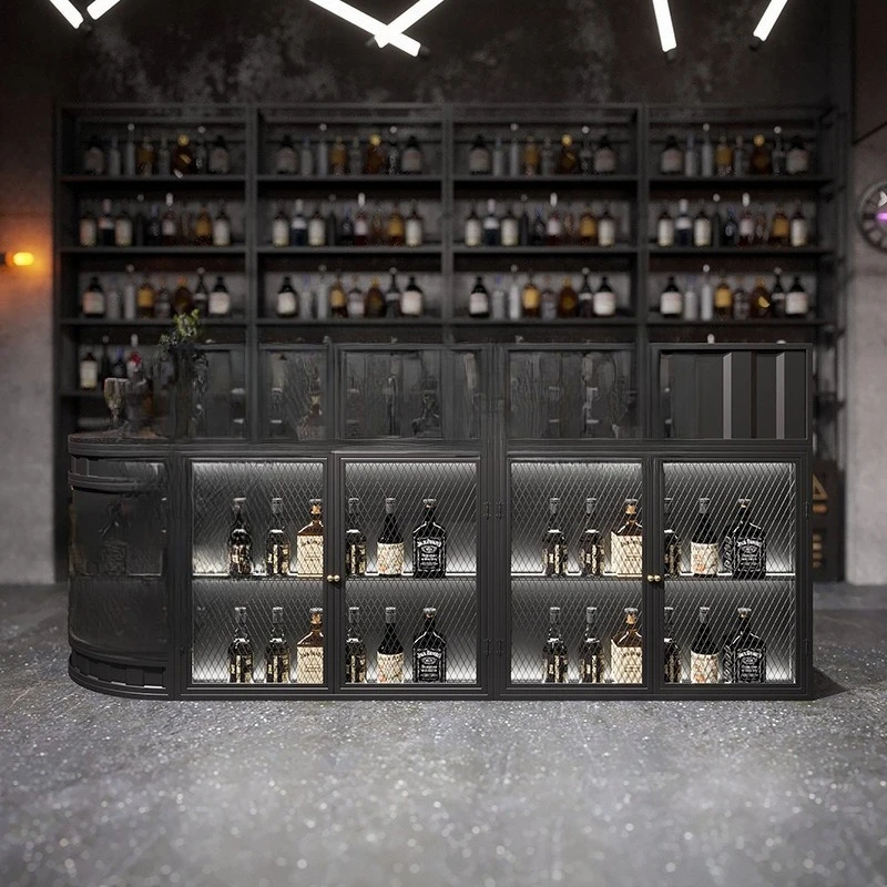 Industrial style wrought iron corner bar, billiard hall bar checkout page