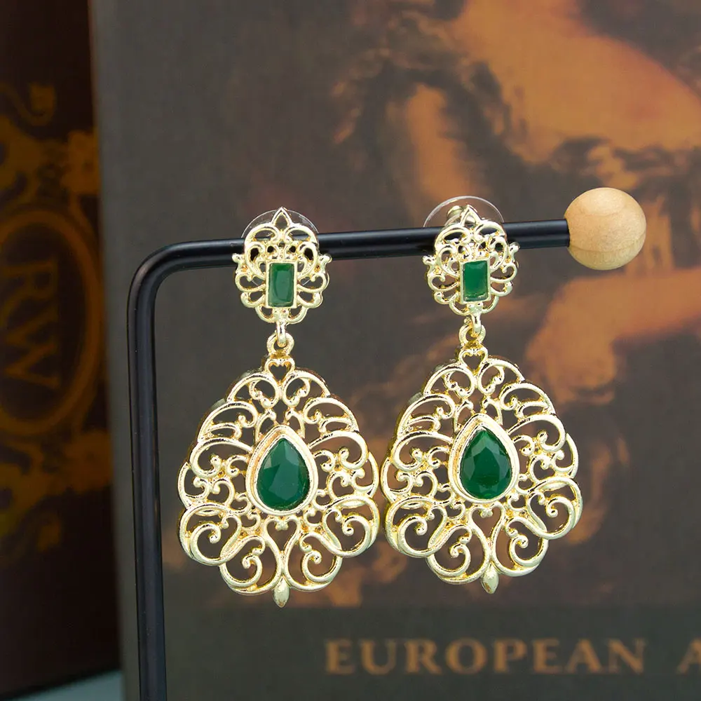 Sunspicems Gold Color Arabic Women Earring Long Drop Morocco Bridal Wedding Jewelry Hollow Arabesque Ethnic Court Bijoux Indian