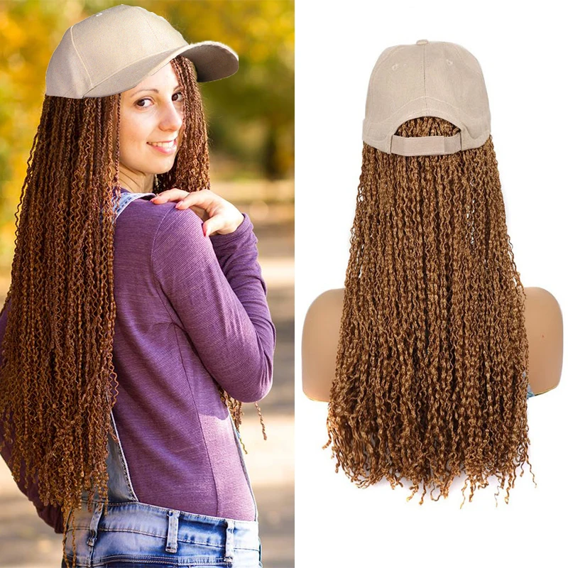 Gorra de Peluca de béisbol con caja Zizi, extensiones de cabello con trenzas, sombrero ajustable de 16 pulgadas con peluca sintética, cabello