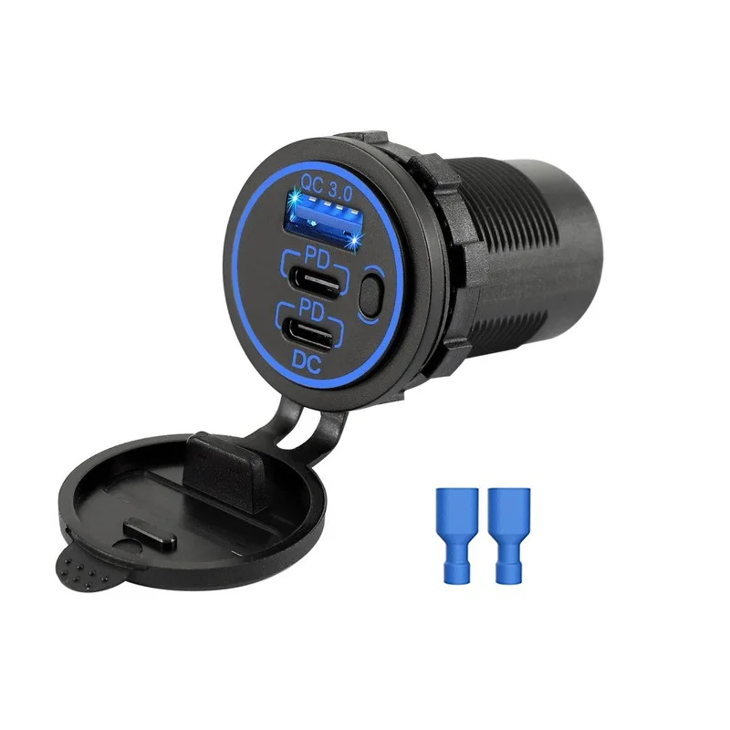 carregador-usb-c-para-carro-tomada-12v-usb-78w-dual-30w-pd-e-18w-qc30-multiportas-com-interruptor-a-prova-d'Agua-para-carro-barco-rv-maritimo-Onibus