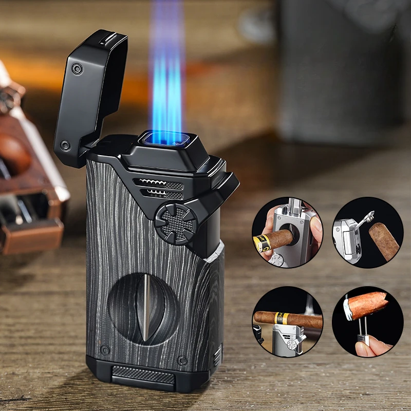 Metal Windproof Torch Lighter, Creative Personalized Four Flame Butane Lighter, Cigar Specific Lighter Preferred Gift for Men