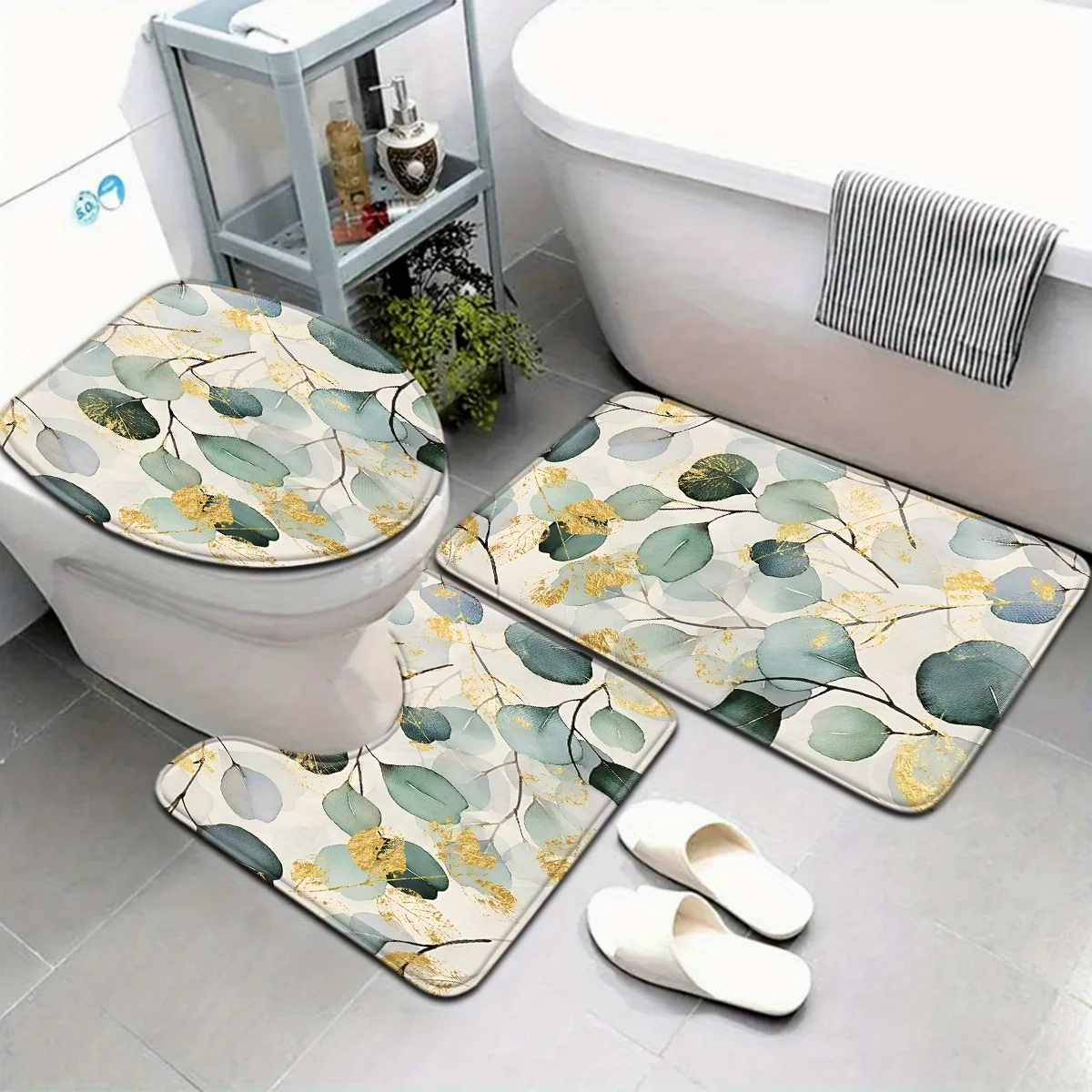

Открытый 3 шт., серия в скандинавском стиле, многоцветный простой узор в виде листьев, набор ковриков для ванной комнаты, кольцо на сиденье для унитаза, U-образная подставка для ног