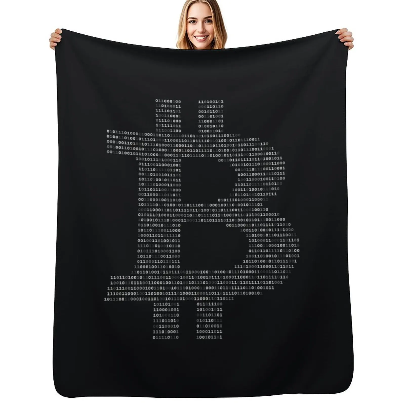 

Bitcoin Binary Black Throw Blanket Faux Fur Soft Warm Blanket for Bed