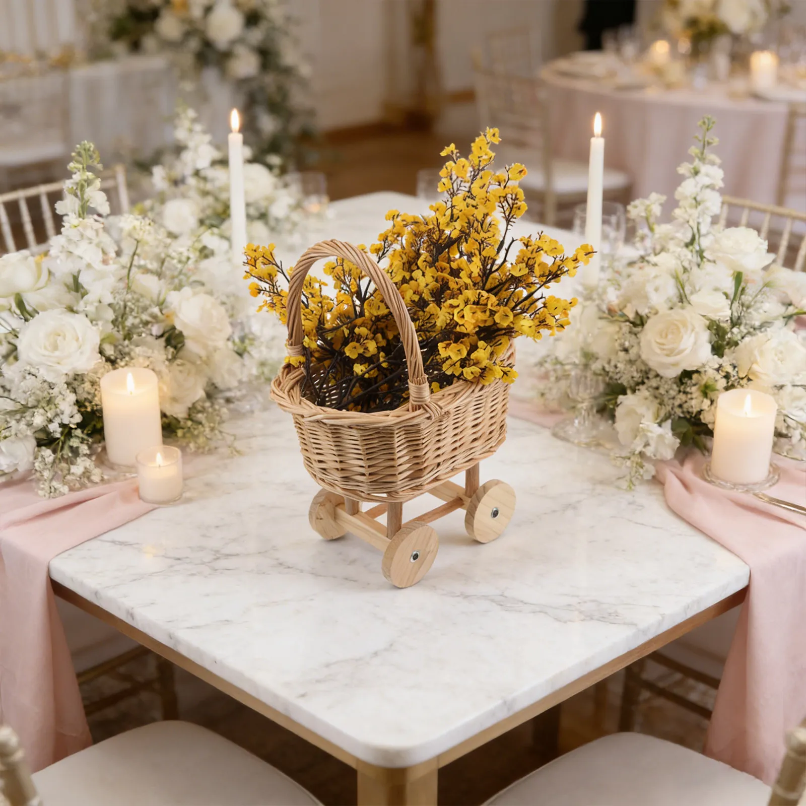 

2 шт. плетеных корзин в форме детской коляски, светло-коричневые, из ротанга, для цветов, свадеб, детских праздников, конфет, сувениров для вечеринок