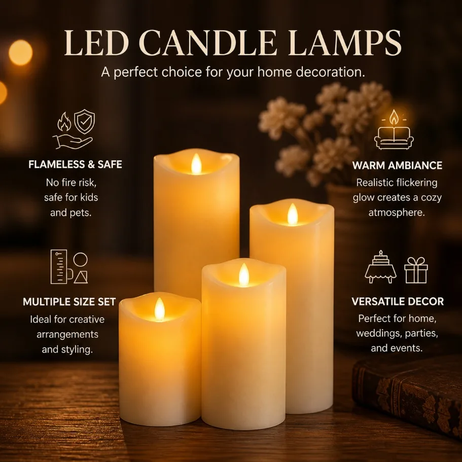 Battery Powered Flameless Flickering LED Candle Lamp Warm Light For Home Wedding Birthday Holiday Party DIY Atmosphere Decor