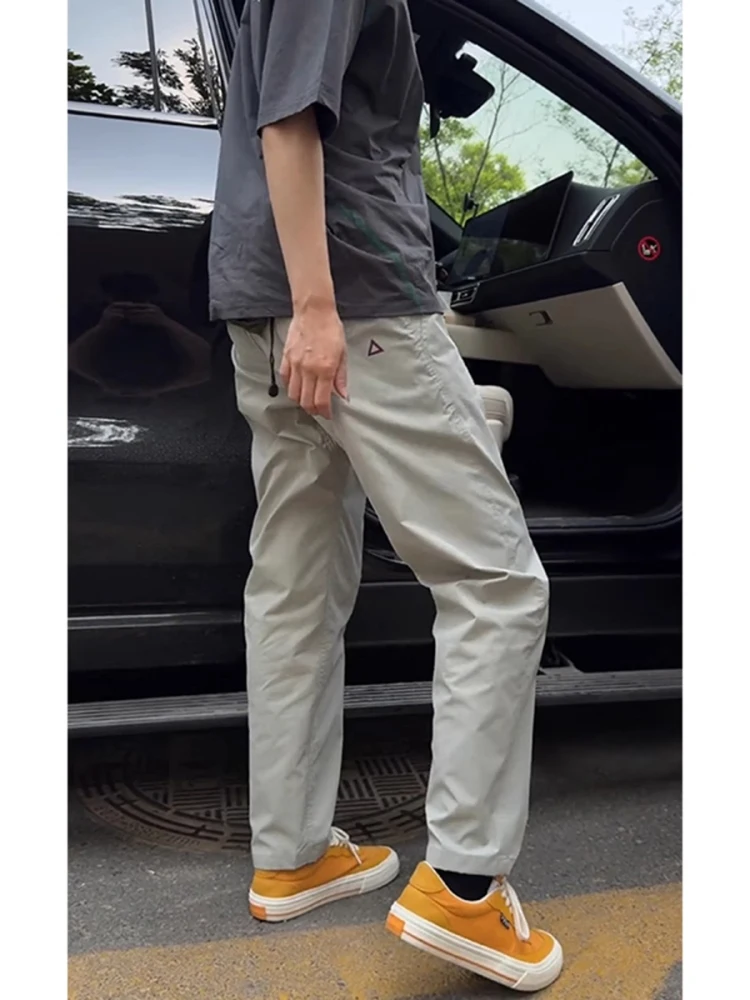 

Qui Dry прямые брюки для улицы, летние повседневные мужские брюки с низкой этикеткой, удобные брюки свободного покроя