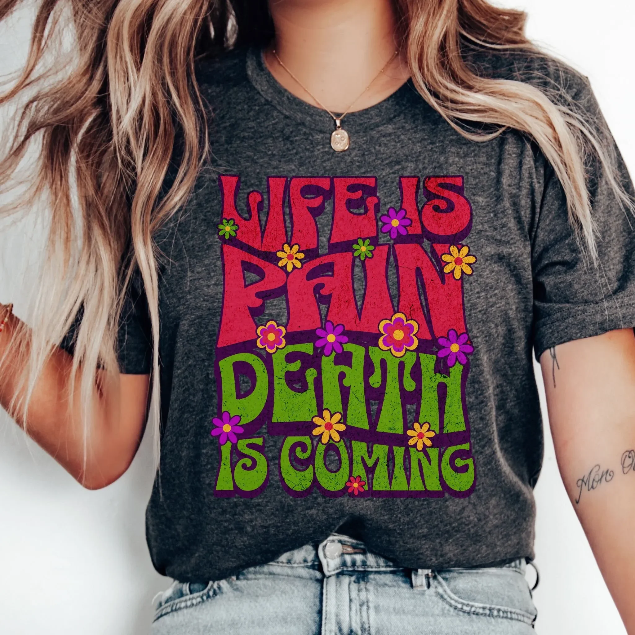 Life is Pain Retro T Shirt Sarcastic Inappropriate Funny Positivity Mental Health Awareness Existentialism