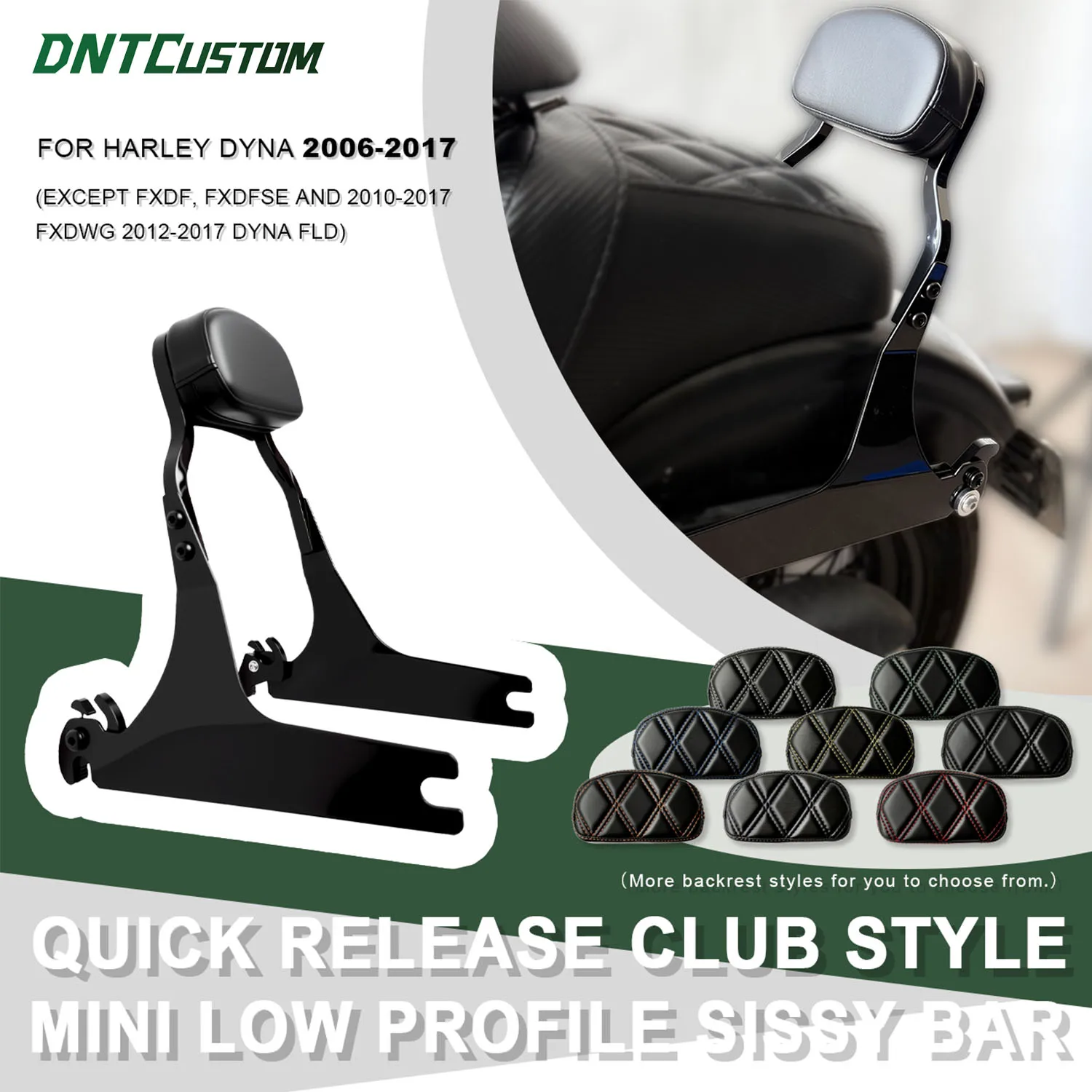 DNTCUSTOM Motorcycle Modified Parts Quick Release Club Style Mini Low Profile Passenger Sissy Bar for Harley 2006‑2017 Dyna