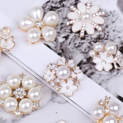 Pearl Rhinestone Embellishments Buttons Flatback Decorative For Handicraft Bowknot Flower Decoration DIY Craft Supplies 10pieces