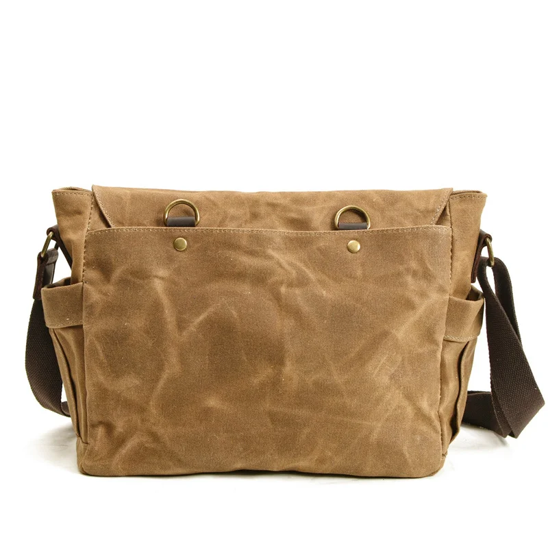 Nesitu High Quality Vinage A4 Green Grey Black Khaki Oil Wax Canvas Genuine Leather Women Men Shoulder Messenger Bag M43747 view 2