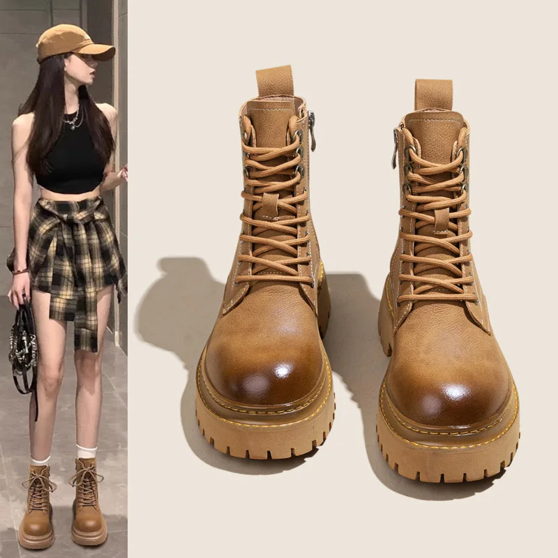 

Short boots for women 2025 new style British style fashionable thick soled short boots retro versatile spring and autumn single