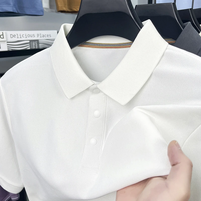 Men's Short Sleeved T-shirt Made of Pure Cotton with Silk Gloss and A New Loose and Thin Half Sleeved Solid Color Polo Shirt