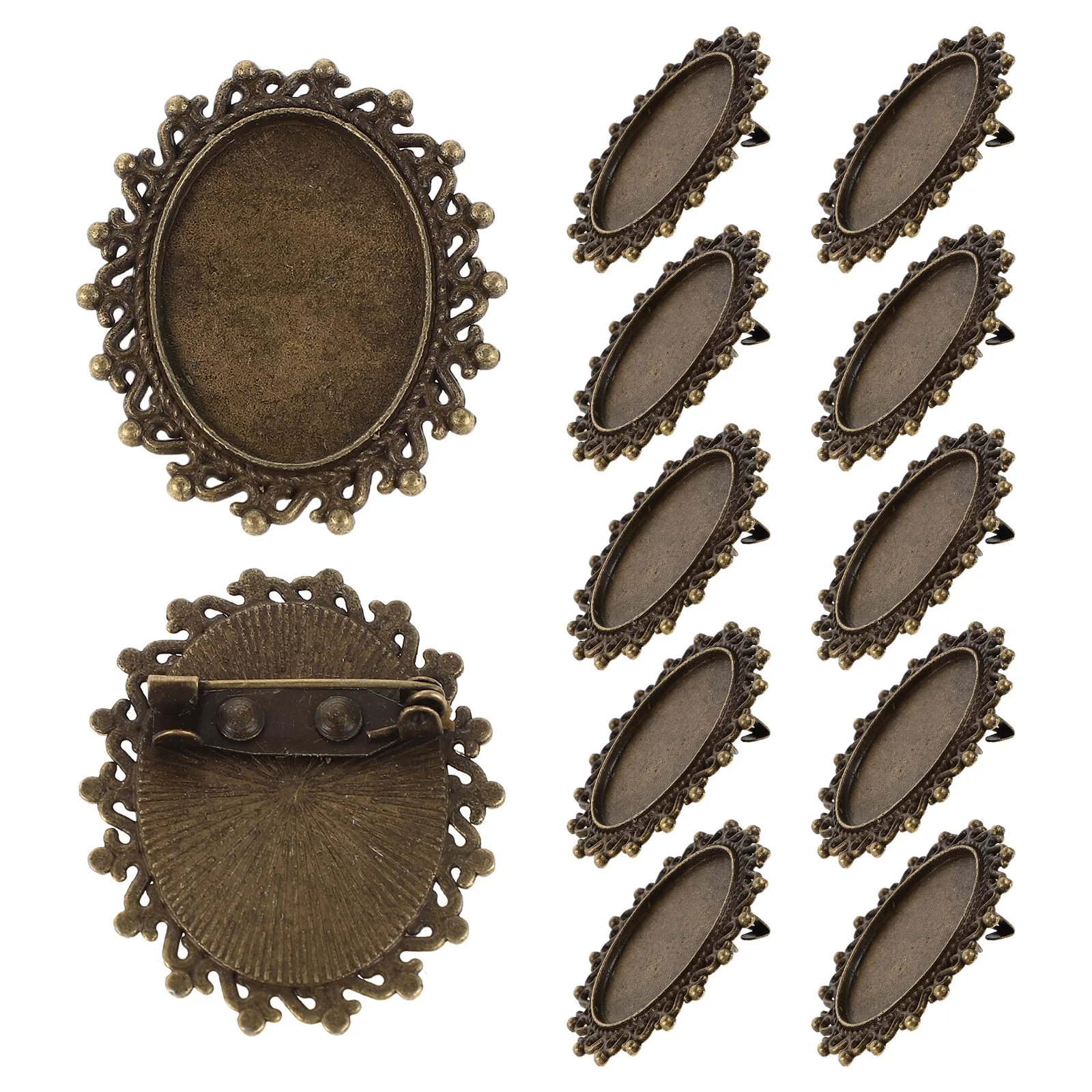 

12 Pcs Oval Brooch Bottom Holder Bezel Trays Accessories DIY Material Blank Golden for Crafts Bases Blanks
