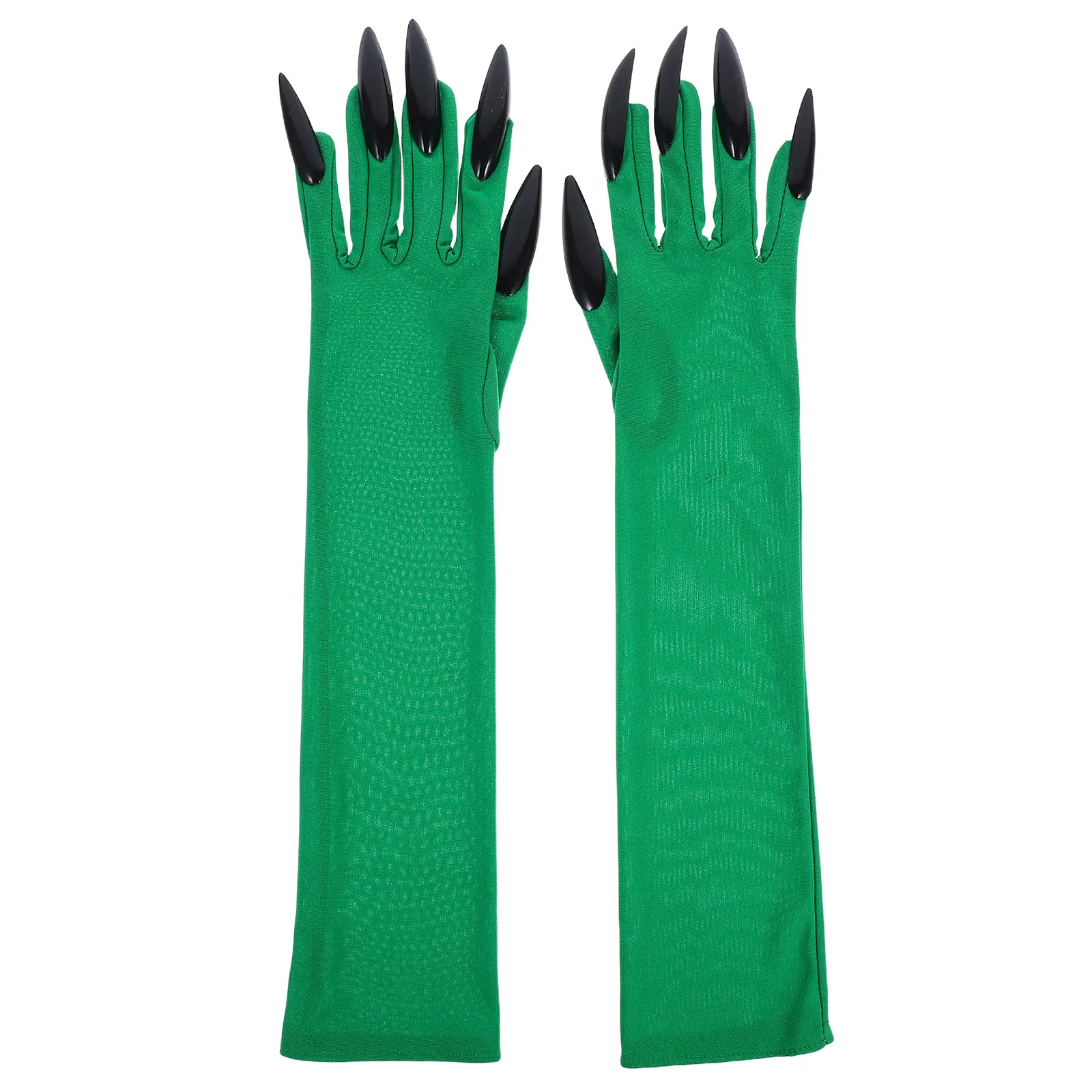 1 paire de gants à griffes vertes d'Halloween, longs doigts, accessoires de costume effrayants pour femmes, élastiques, confortables, cosplay, épouvantail