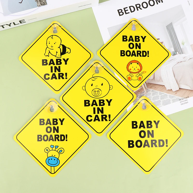 New Baby On Board Safety Car Window Suction Cup Yellow Warning Sign Driving Car Stickers - view 2