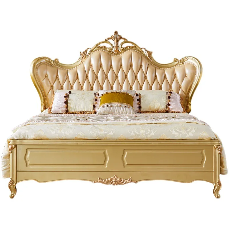 

European solid wood double bed, bedroom furniture, second bedroom 1.5 leather, European and American style luxury princess
