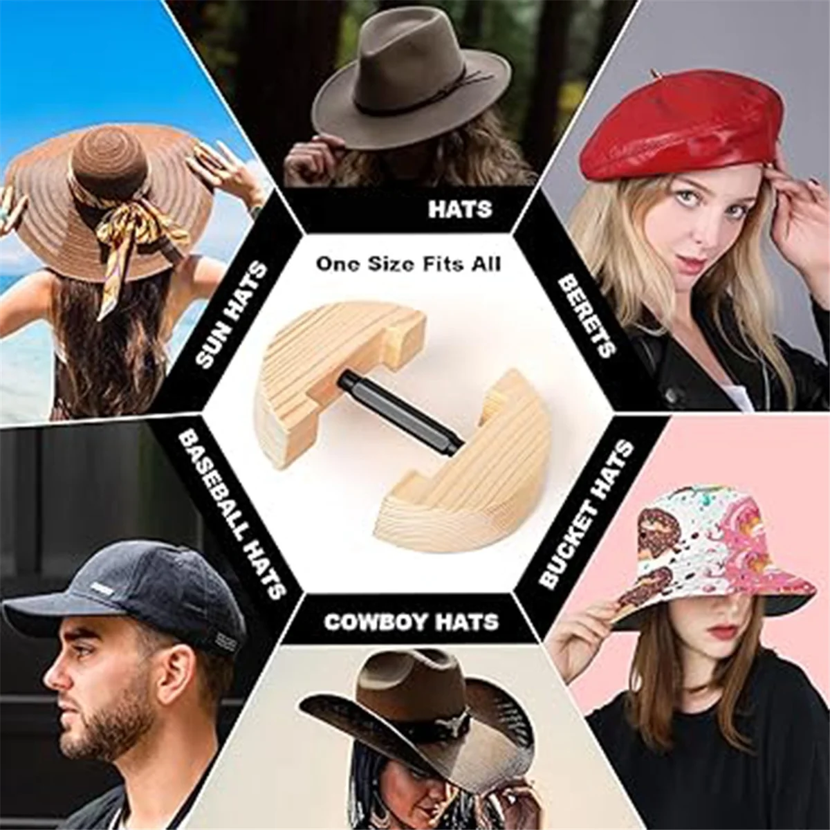 A43MM قبعة نقالة للقبعات المجهزة قابل للتعديل لجميع القبعات قبعة رعاة البقر نقالة لقبعات قبعات البيسبول #1